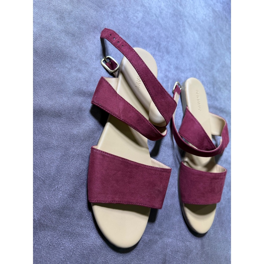 Old Navy Clean Sandal Womens 9 Burgundy Maroon Faux Suede Multi Strap Flat215075 - Picture 4 of 6